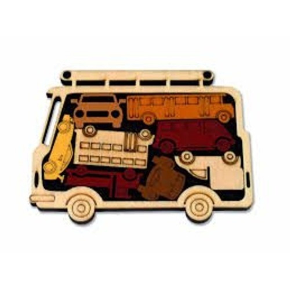 Handcrafted Wooden Car Park Puzzle Vehicle Brain Teaser Multi-Color Wood Game